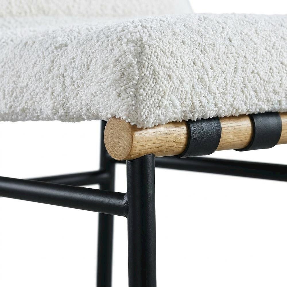 Vegan Leather & Boucle Counter Stool for Bar, Cream Boucle Fabric