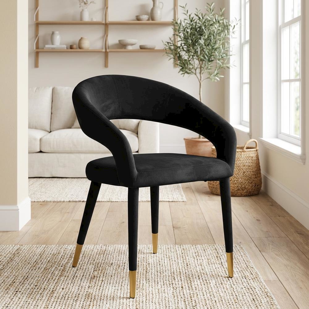 Gold Velvet Dining Chair with Armrests and Contemporary Design