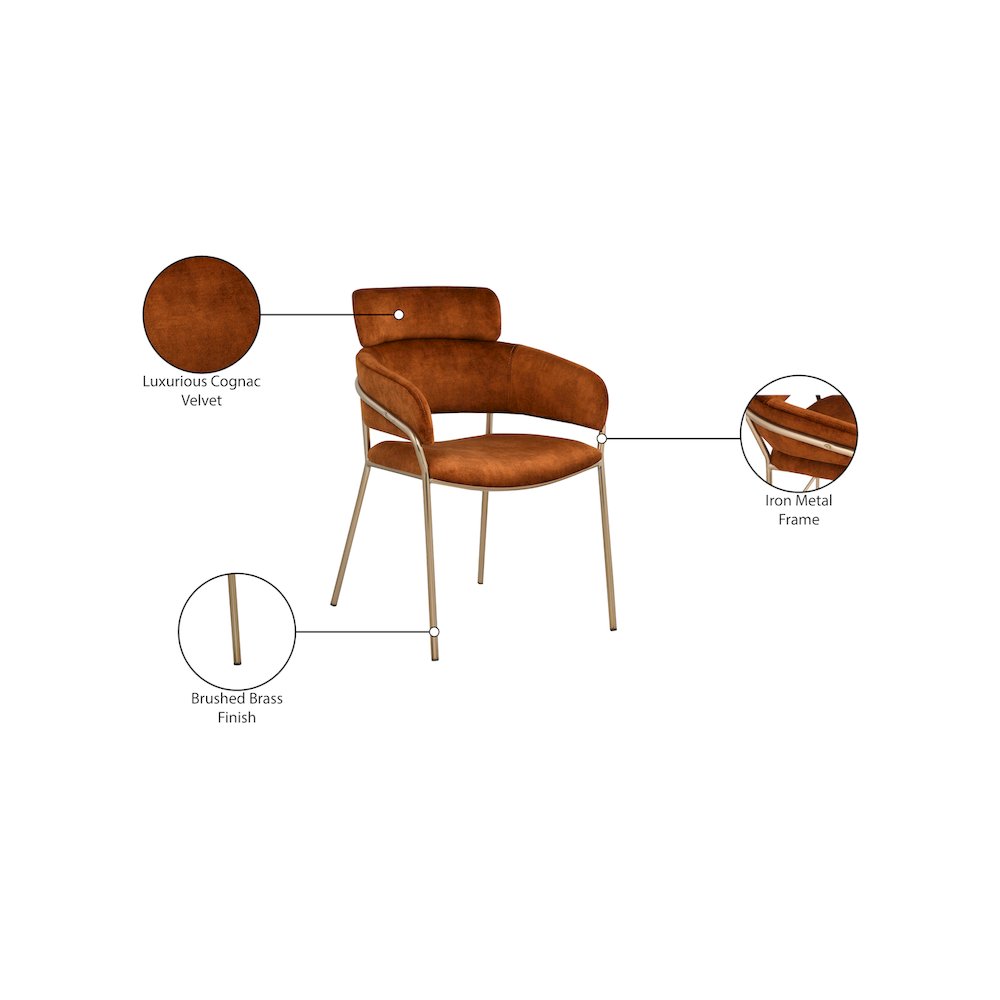 Yara Cognac Velvet Dining Chair, Set of 2