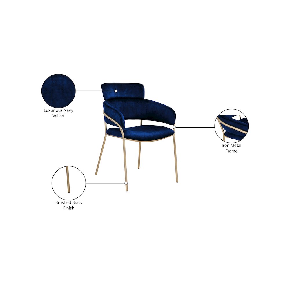 Yara Navy Velvet Dining Chair, Set of 2