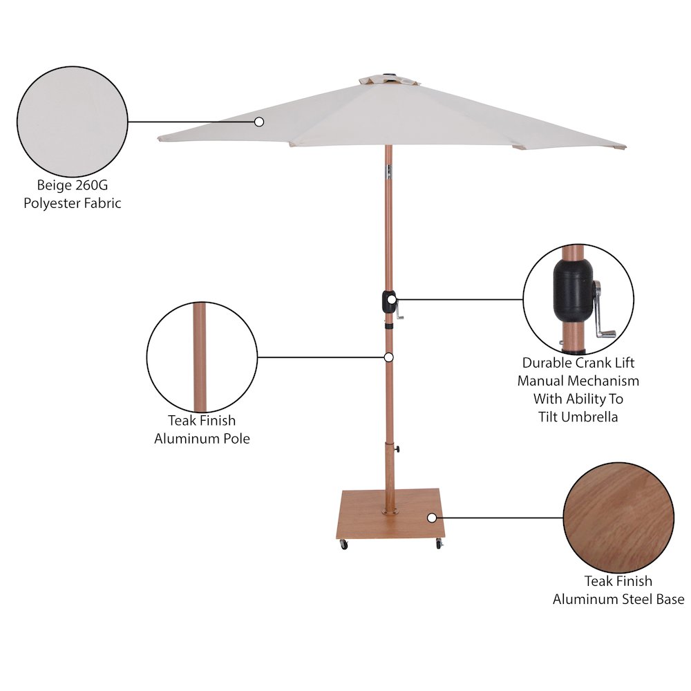 Fiji Beige Fabric / Teak Aluminum Patio Umbrella with Base Sets