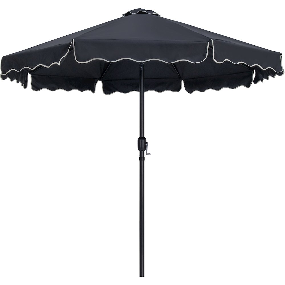 Amalfi Black With Cream Piping / Teak Metal Patio Umbrella with Base Sets
