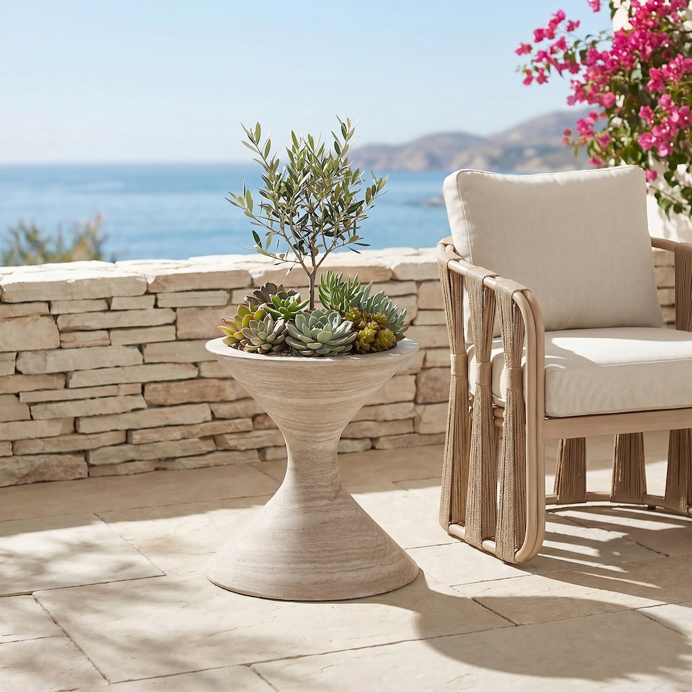 Vessa Travertine Indoor / Outdoor Concrete Planter