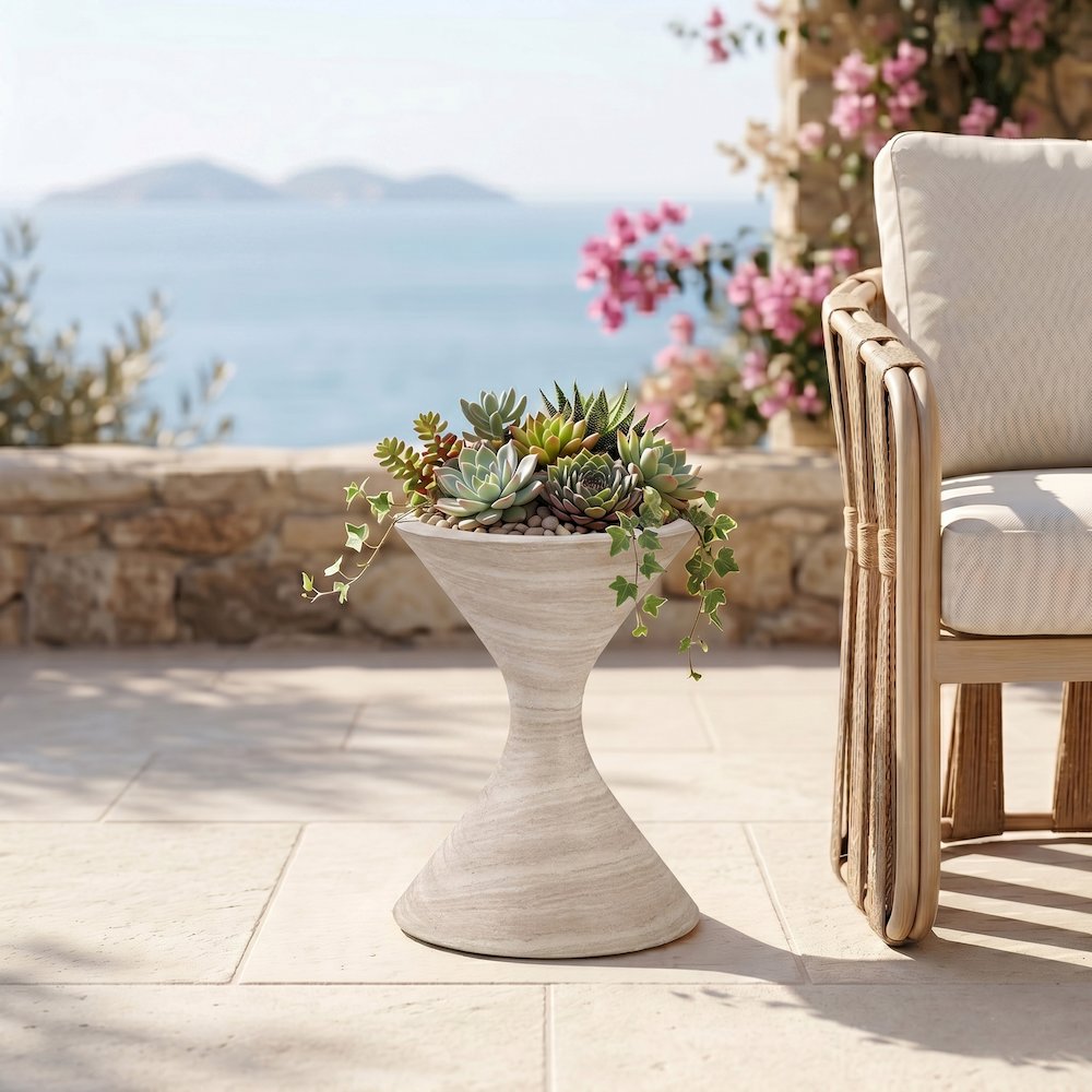 Vessa Travertine Indoor / Outdoor Concrete Planter