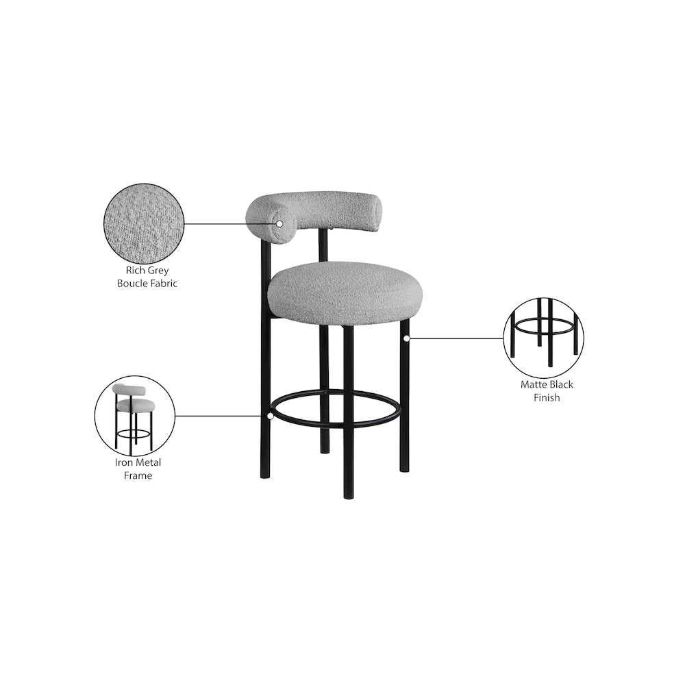 Bordeaux Grey Boucle Fabric Stool, Set of 2