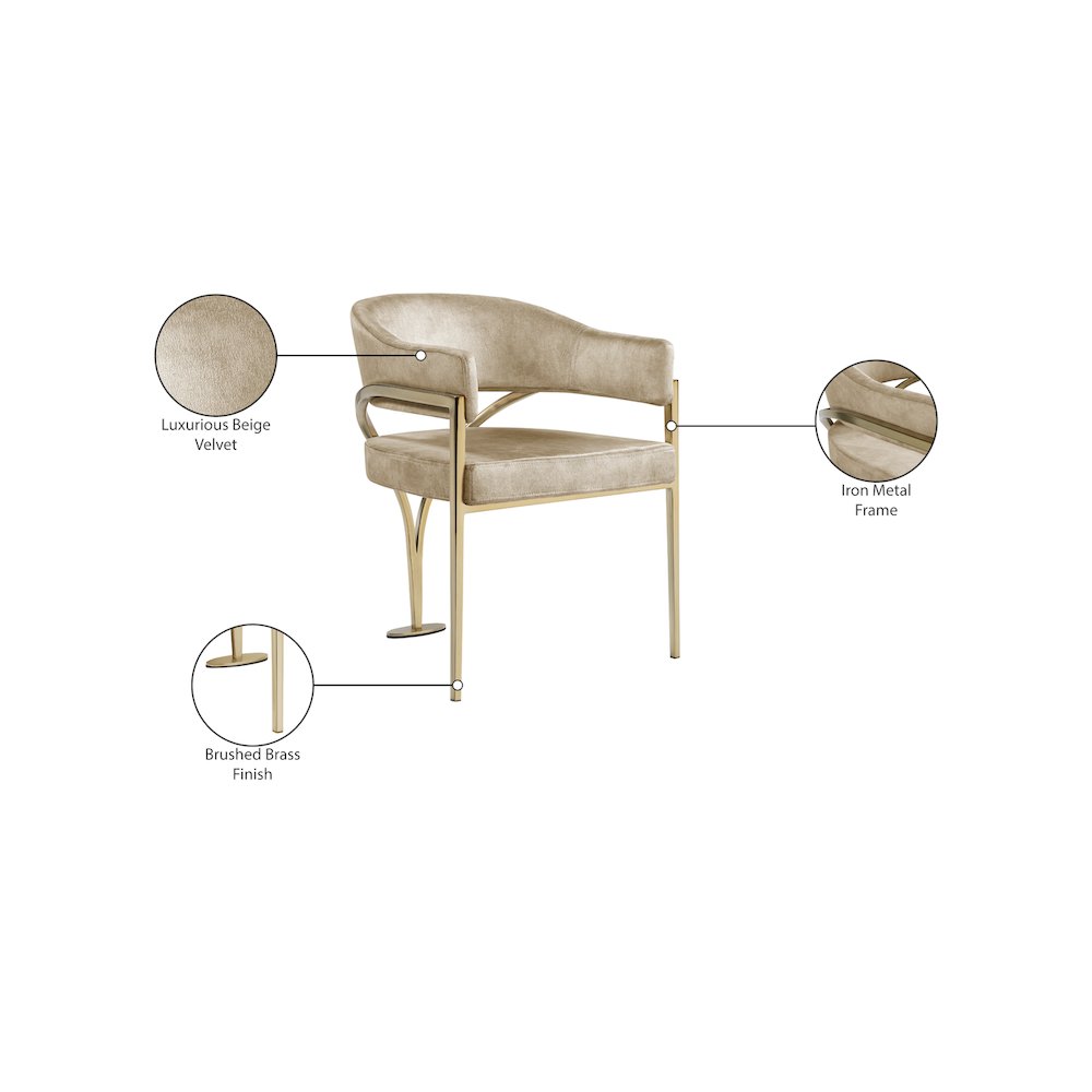Madelyn Beige Velvet Dining Chair, Set of 2