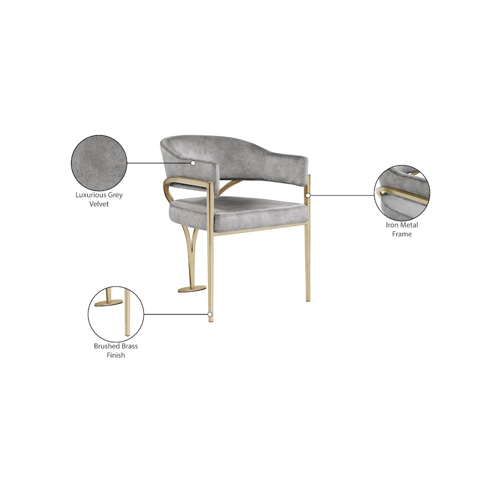 Madelyn Grey Velvet Dining Chair, Set of 2