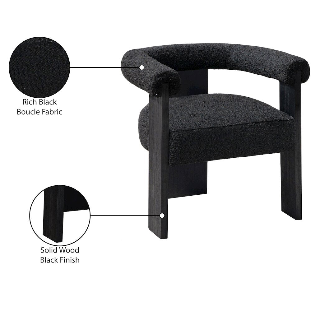 Barrel Black Boucle Fabric Dining Chair