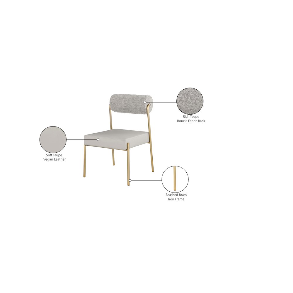 Carly Taupe Vegan Leather Seat / Boucle Fabric Back Dining Chair, Set of 2