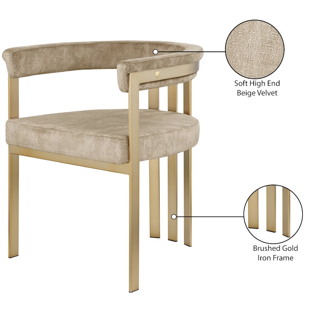 Marcello Beige Velvet Dining Chair, Set of 2