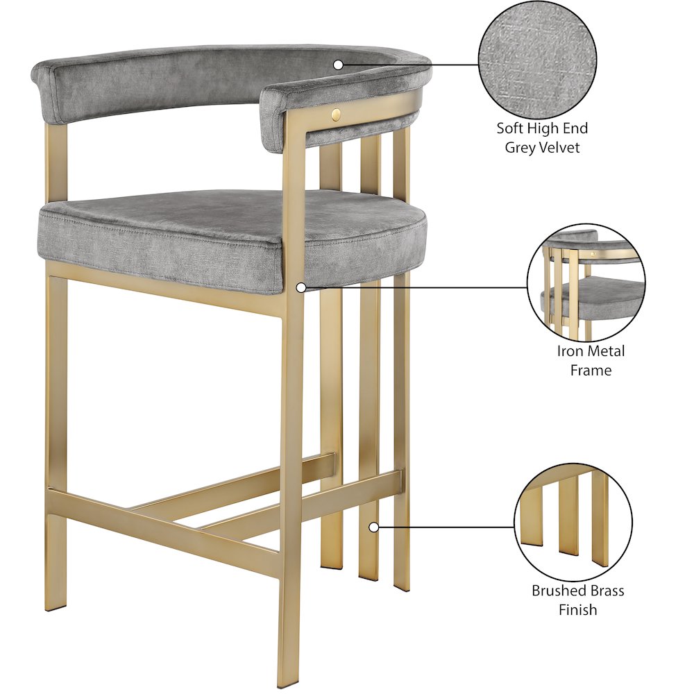 Marcello Grey Velvet Counter Stool, Set of 2