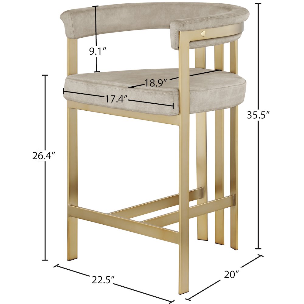 Marcello Stone Colored Velvet Counter Stool, Set of 2