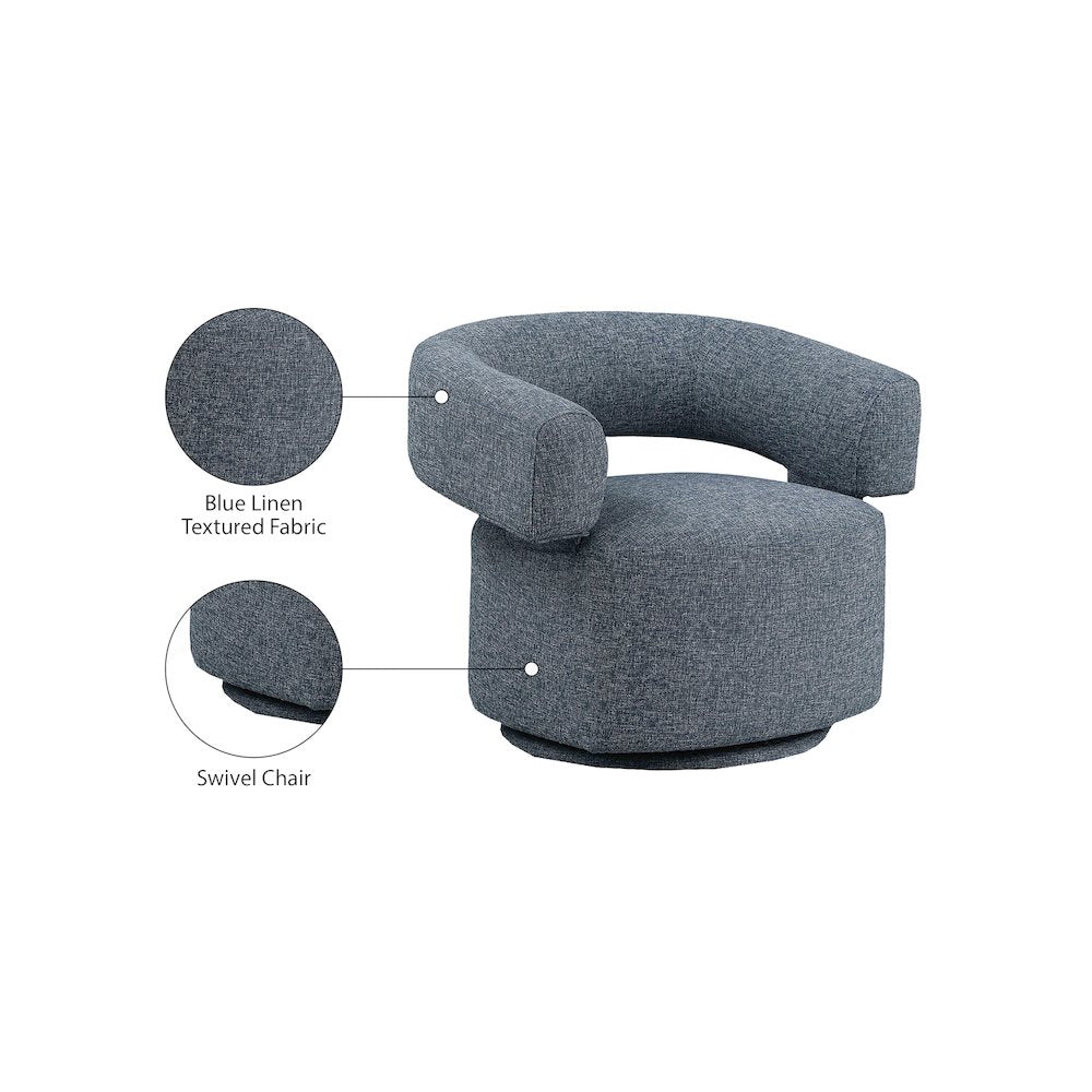Niya Blue Linen Textured Fabric Swivel Accent Chair