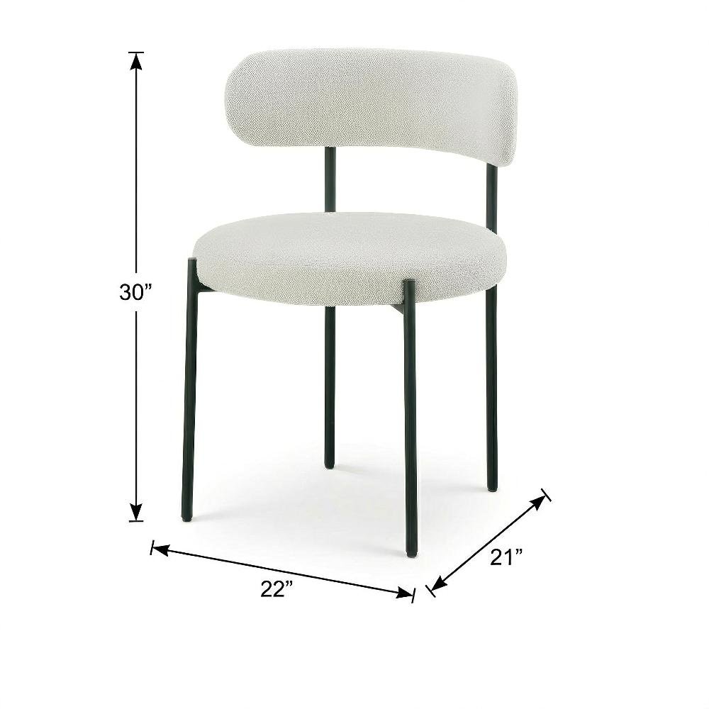Matte Black Boucle Dining Chairs Set of 2 with Contemporary Backrest Design