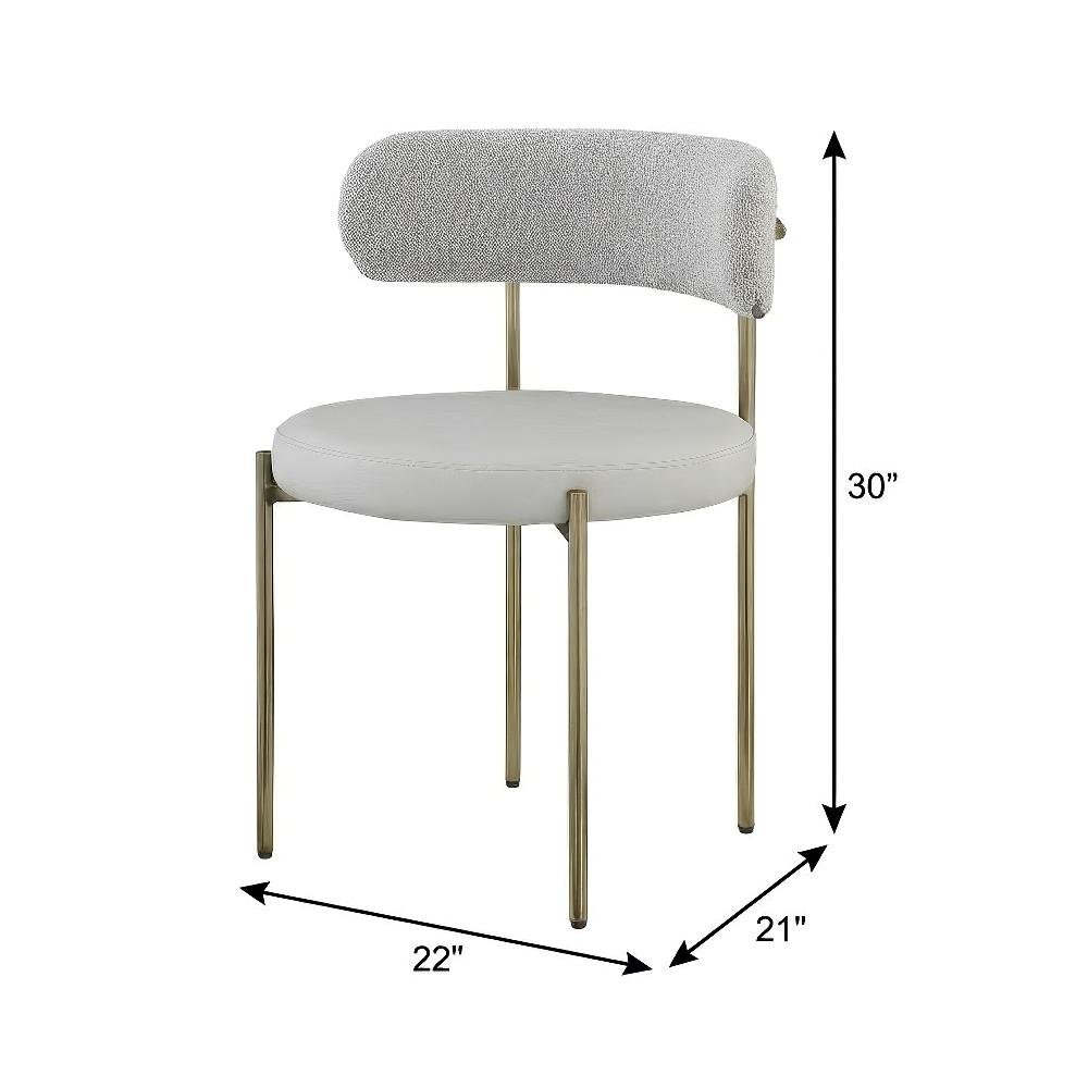 Brushed Brass Vegan Leather and Boucle Dining Chairs Set of 2