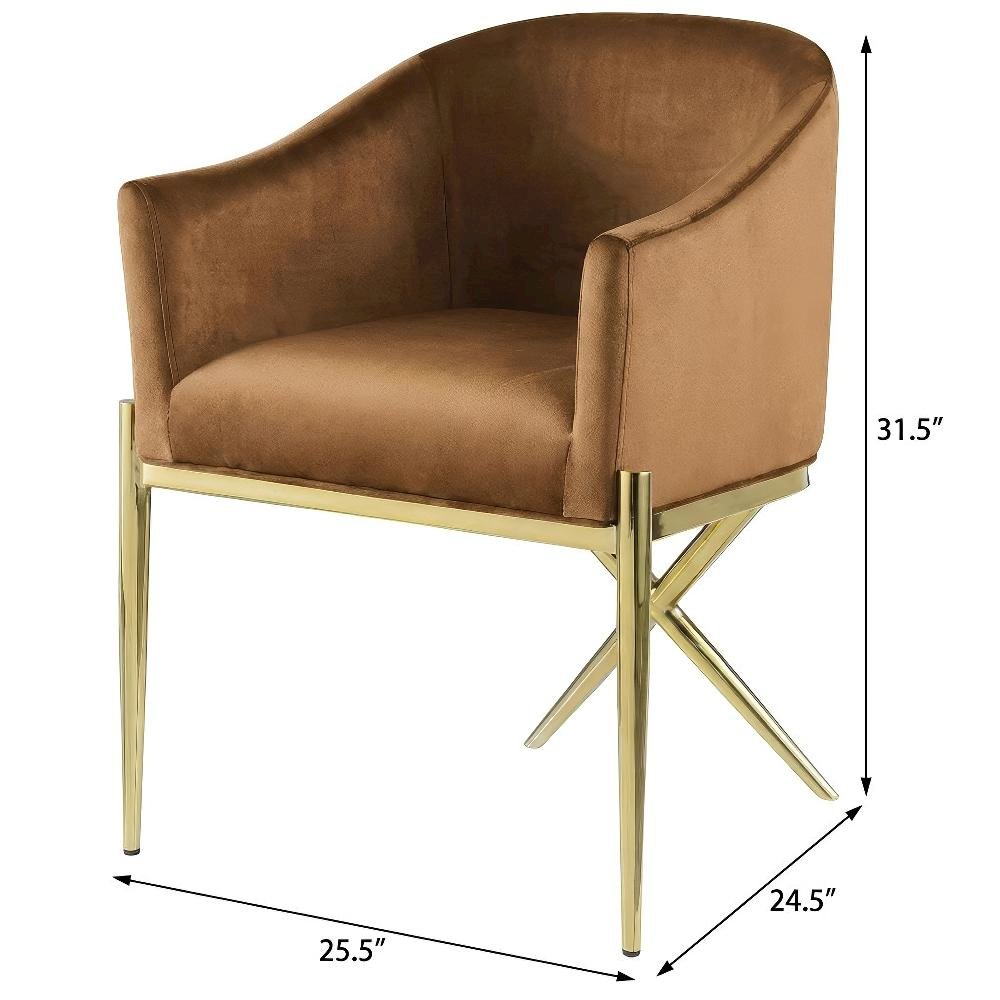 Gold Velvet Dining Chair with Armrests and Contemporary Design for Comfort