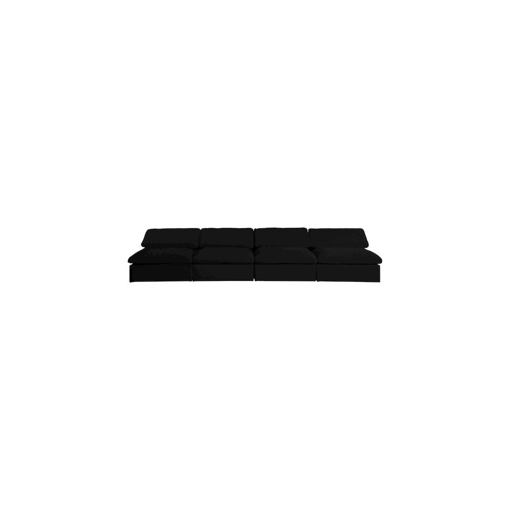 Serene Black Linen Textured Fabric Deluxe Comfort Modular Armless Sofa