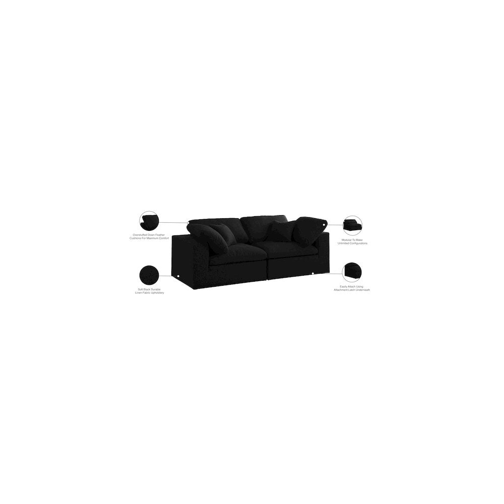 Serene Black Linen Textured Fabric Deluxe Comfort Modular Sofa