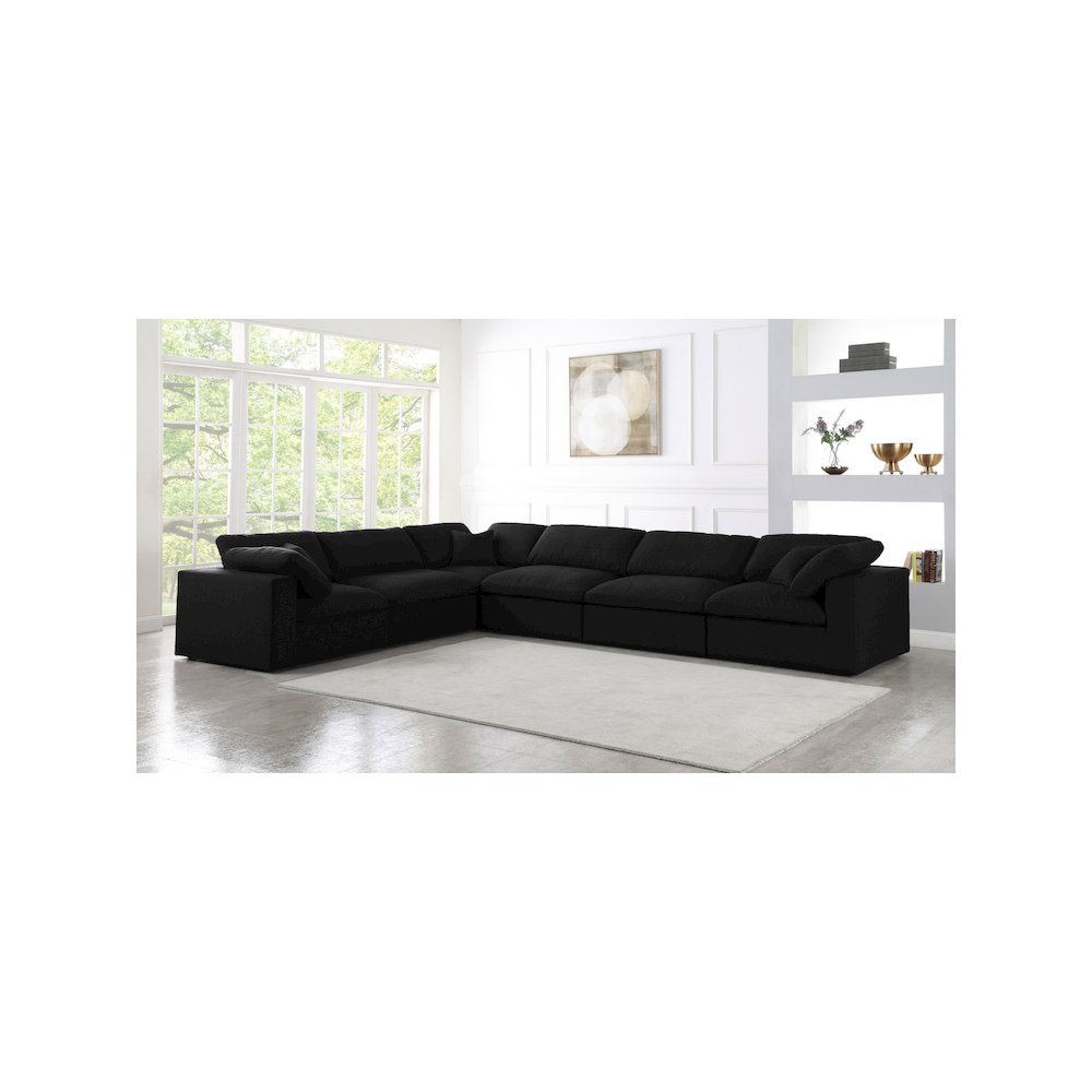 Serene Black Linen Textured Fabric Deluxe Comfort Modular Sectional