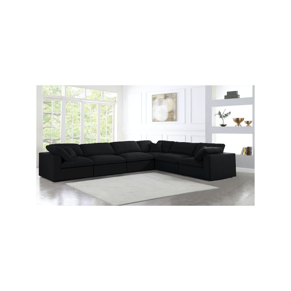 Serene Black Linen Textured Fabric Deluxe Comfort Modular Sectional