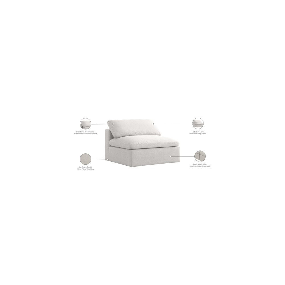 Serene Cream Linen Textured Fabric Deluxe Comfort Modular Armless Chair
