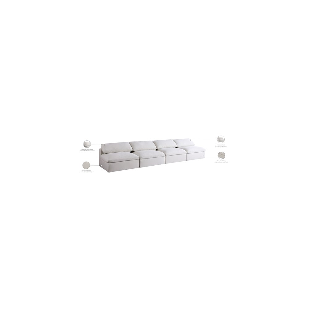 Serene Cream Linen Textured Fabric Deluxe Comfort Modular Armless Sofa