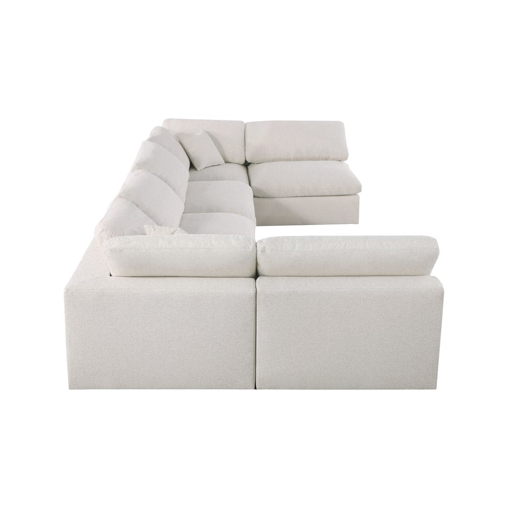 Serene Cream Linen Textured Fabric Deluxe Comfort Modular Sectional