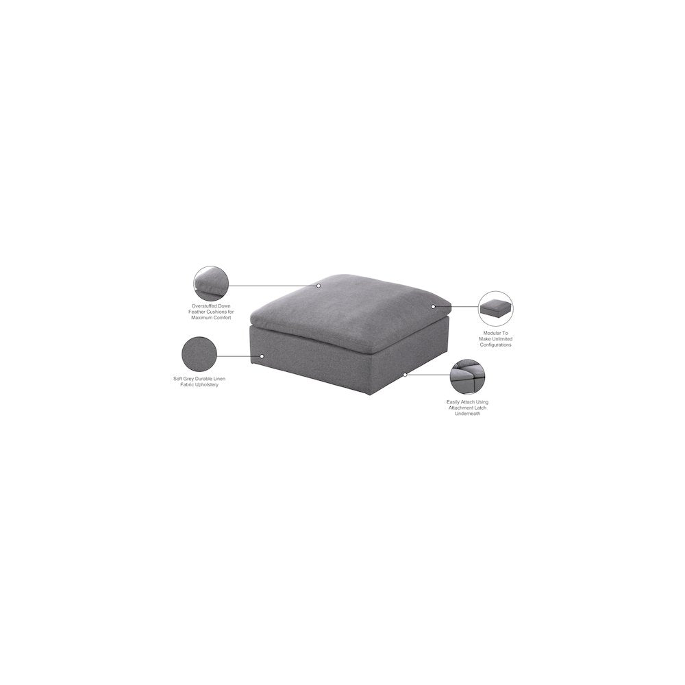 Serene Grey Linen Textured Fabric Deluxe Comfort Modular Ottoman