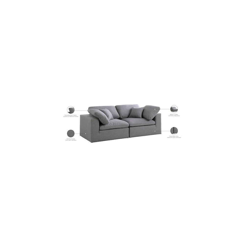 Serene Grey Linen Textured Fabric Deluxe Comfort Modular Sofa