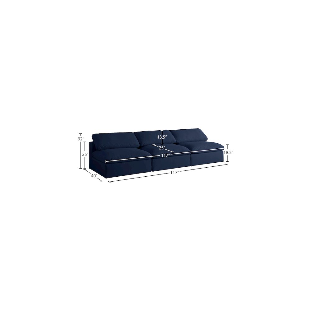 Serene Navy Linen Textured Fabric Deluxe Comfort Modular Armless Sofa