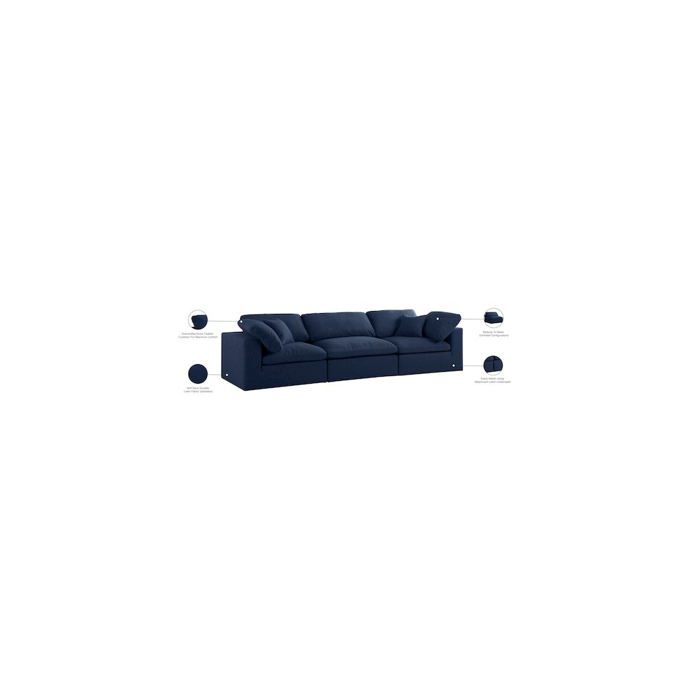 Serene Navy Linen Textured Fabric Deluxe Comfort Modular Sofa