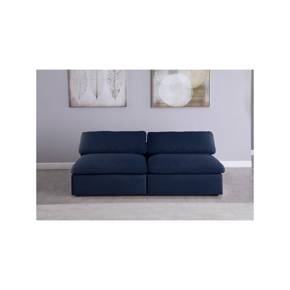 Serene Navy Linen Textured Fabric Deluxe Comfort Modular Armless Sofa