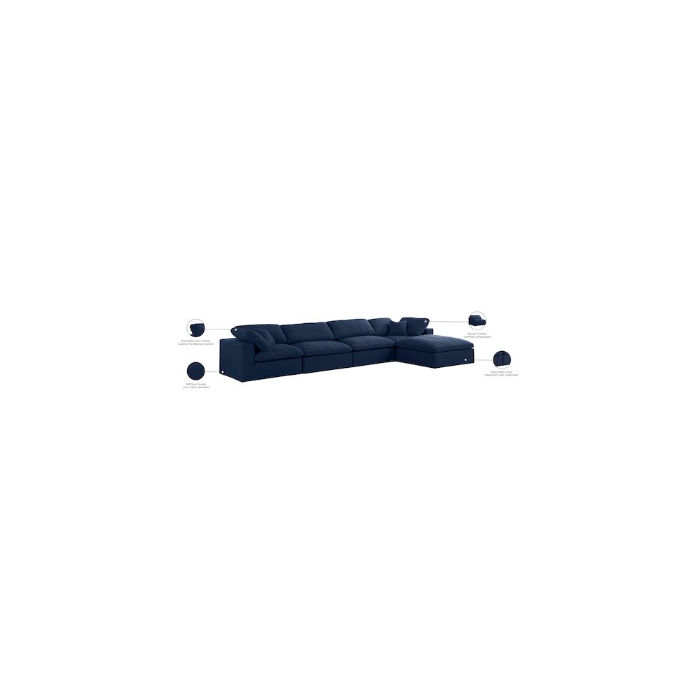 Serene Navy Linen Textured Fabric Deluxe Comfort Modular Sectional