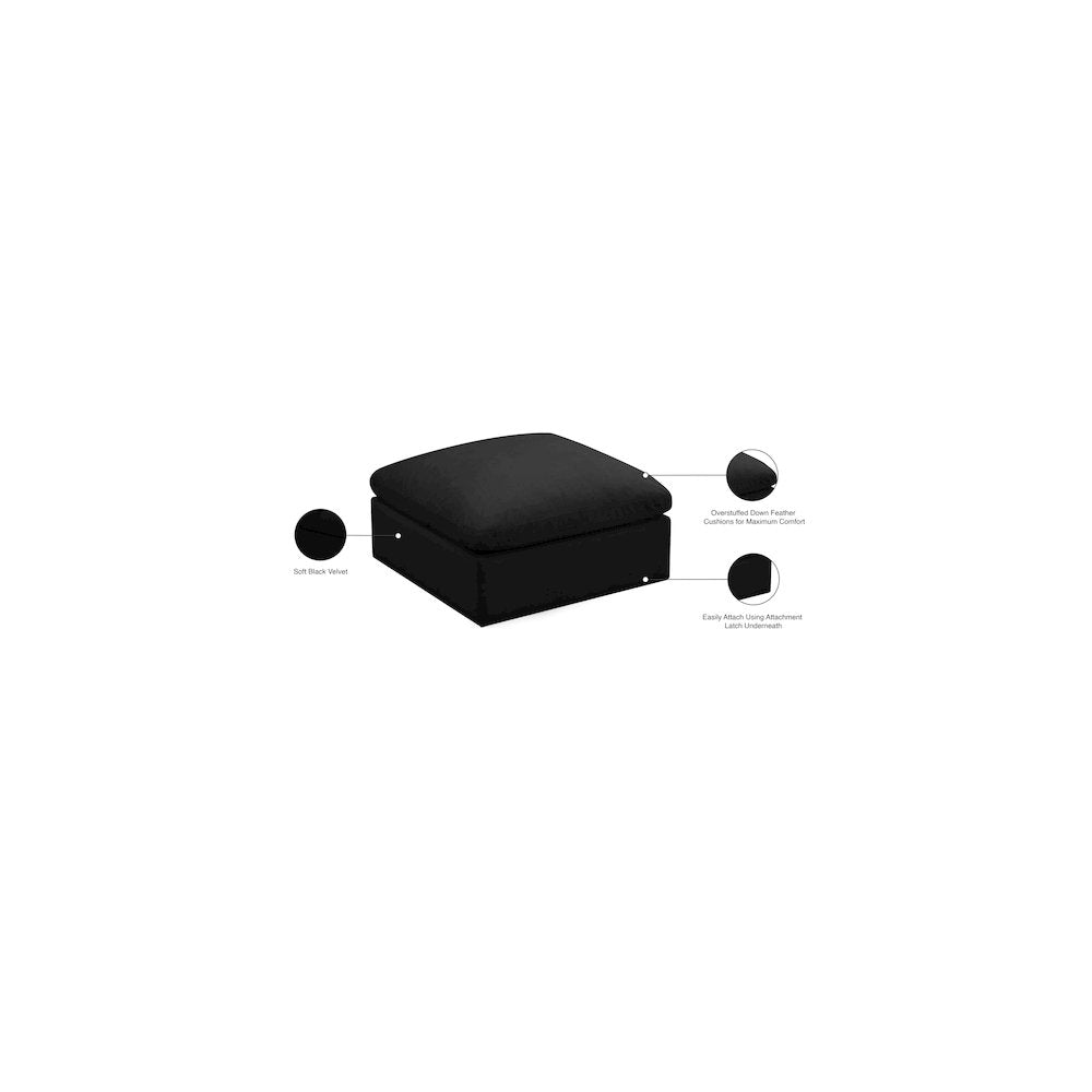 Plush Black Velvet Standard Comfort Modular Ottoman