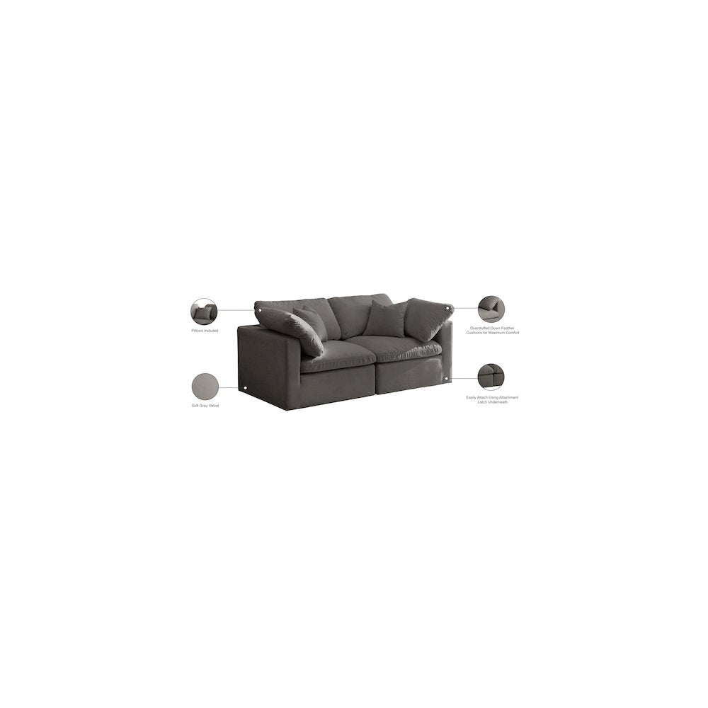 Plush Grey Velvet Standard Comfort Modular Sofa