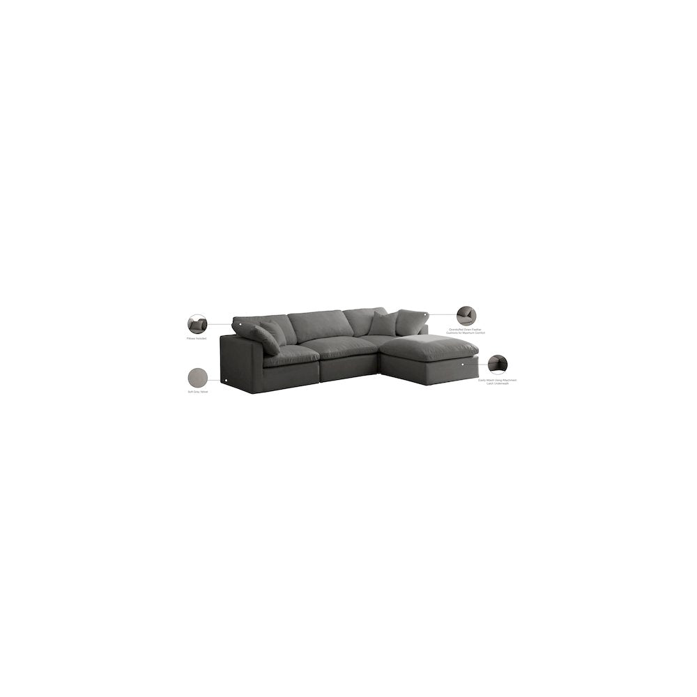 Plush Grey Velvet Standard Comfort Modular Sectional