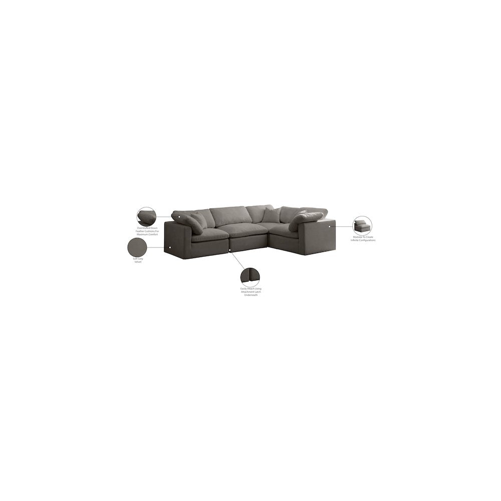 Plush Grey Velvet Modular Sectional