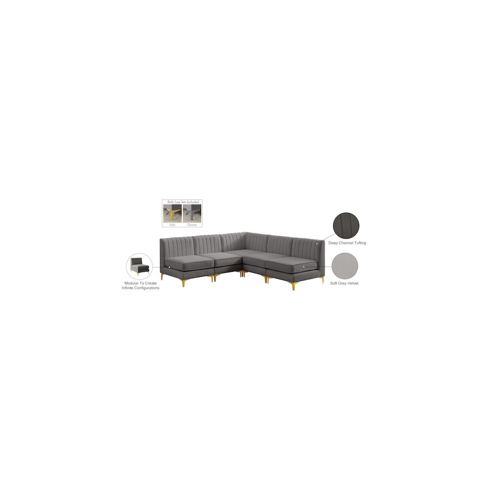 Alina Grey Velvet Modular Sectional