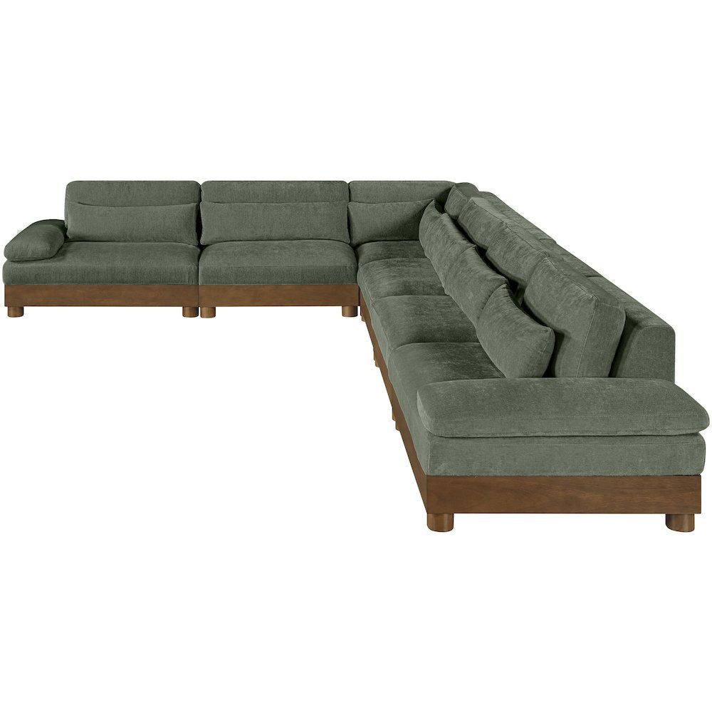 Turin 167.75" Green Chenille Fabric Upholstered 6pc. Modular Sectional