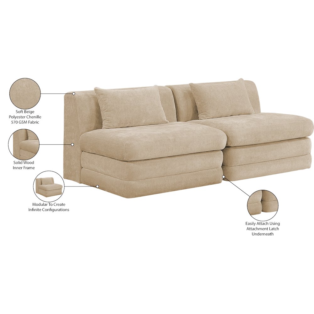 Stellar 76" Beige Chenille Fabric Upholstered 2pc. Modular Loveseat