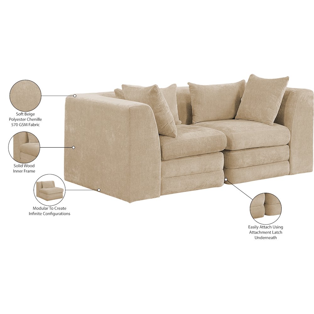 Stellar 76" Beige Chenille Fabric Upholstered 2pc. Modular Loveseat