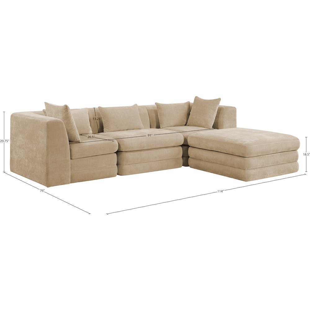 Stellar 114" Beige Chenille Fabric Upholstered 4Pc. Modular Sectional