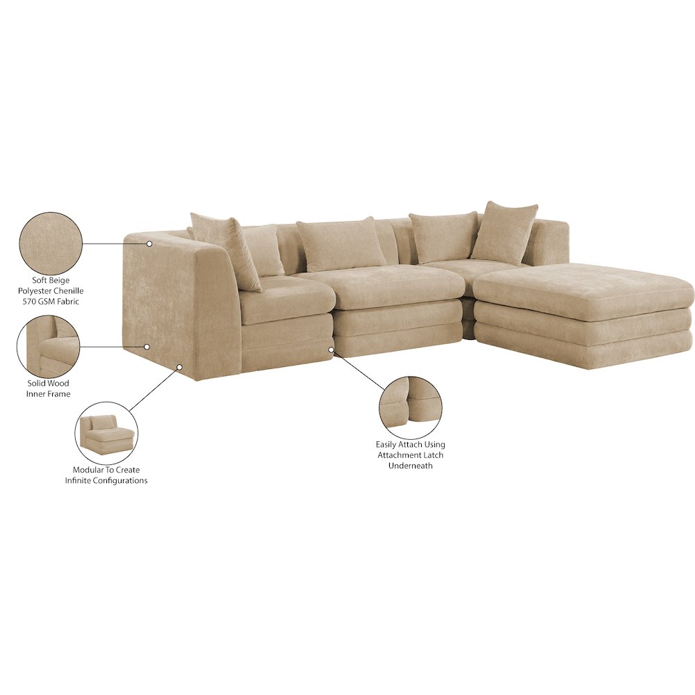 Stellar 114" Beige Chenille Fabric Upholstered 4Pc. Modular Sectional