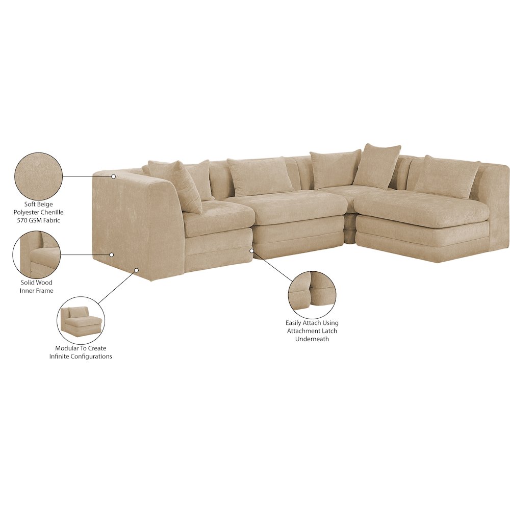 Stellar 114" Beige Chenille Fabric Upholstered 4Pc. Modular Sectional