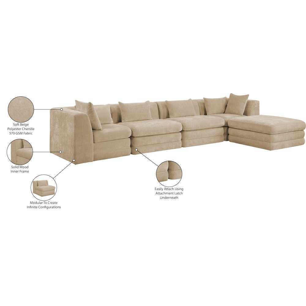 Stellar 152" Beige Chenille Fabric Upholstered 5Pc. Modular Sectional