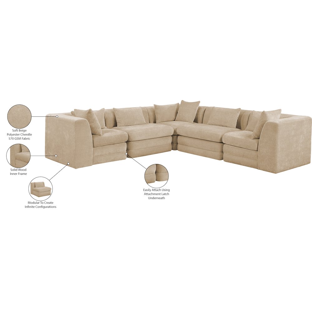 Stellar 114" Beige Chenille Fabric Upholstered 5Pc. Modular Sectional