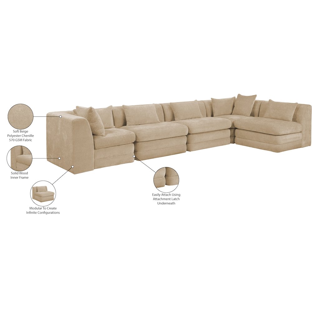 Stellar 152" Beige Chenille Fabric Upholstered 5Pc. Modular Sectional