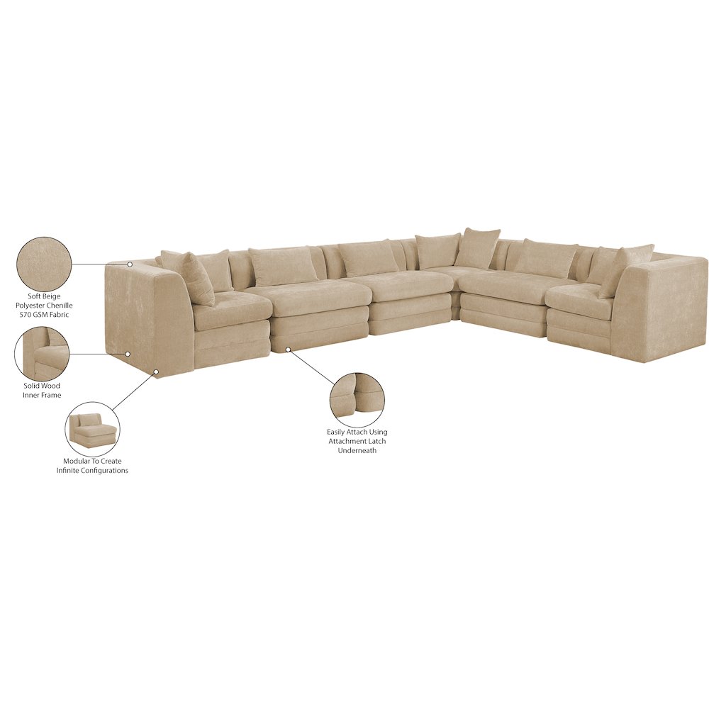 Stellar 152" Beige Chenille Fabric Upholstered 6Pc. Modular Sectional