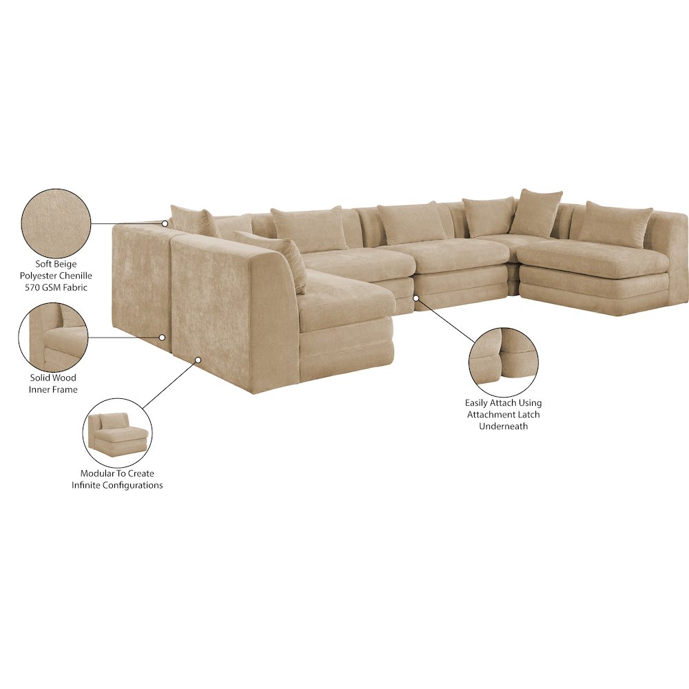 Stellar 152" Beige Chenille Fabric Upholstered 6Pc. Modular Sectional