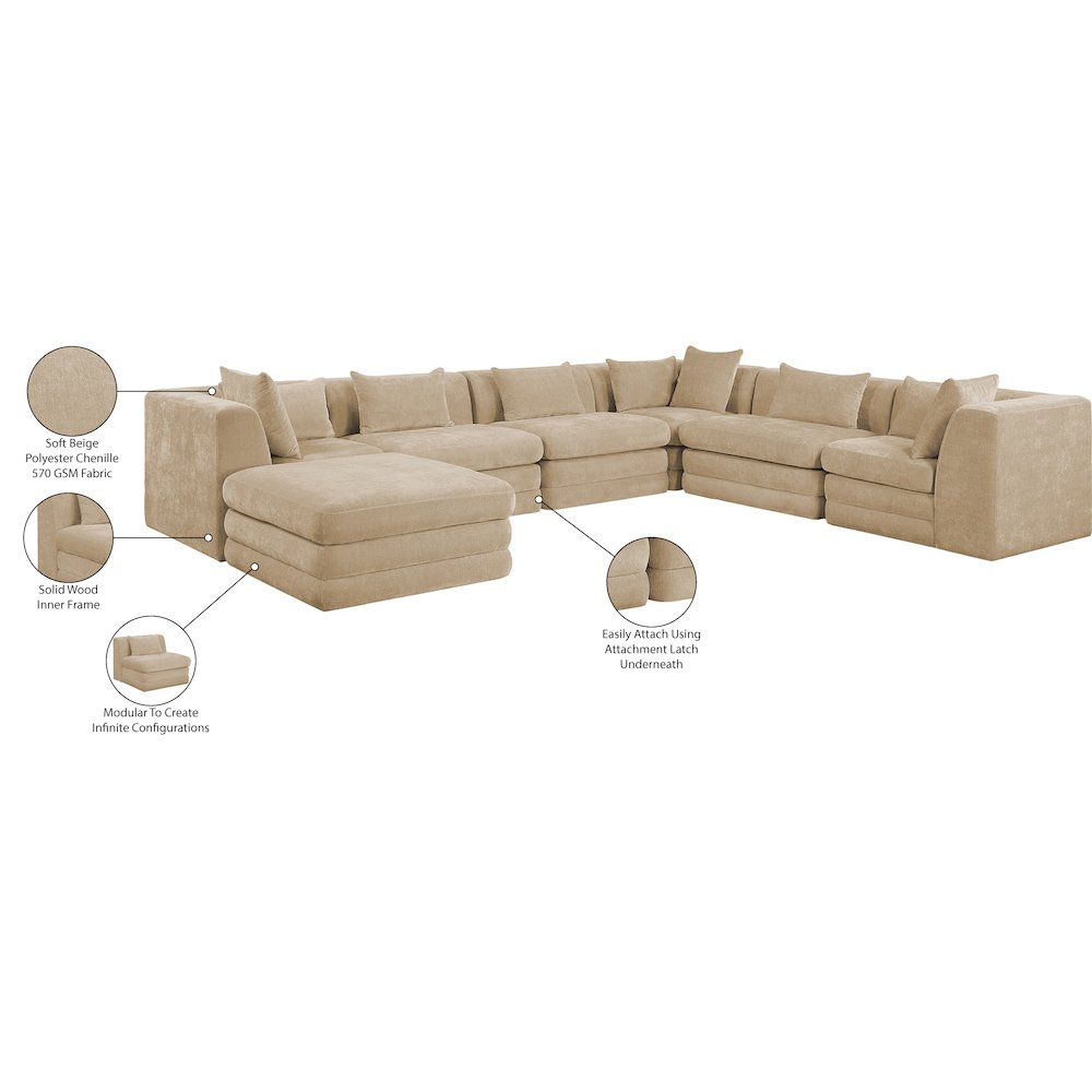Stellar 152" Beige Chenille Fabric Upholstered 7Pc. Modular Sectional